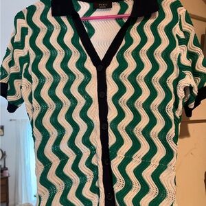 NWOT Vici Black, Green, and White Wave Pattern dress
